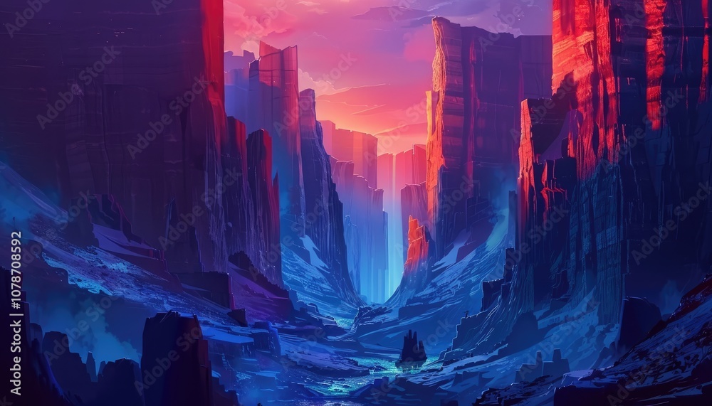 Fototapeta premium A Vibrant Canyon Under a Colorful Sky