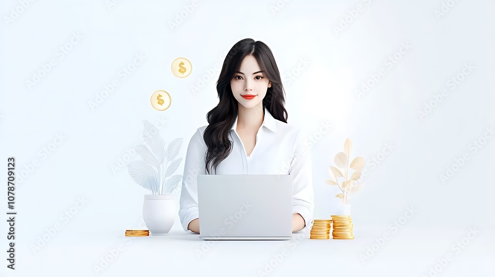 Professional woman engages with laptop while managing finances and investments effectively Professional woman engages with laptop while managing finances and investments effectively