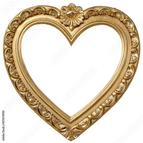 Ornate Gold Heart Frame Isolated on White, Vintage Decorative Border