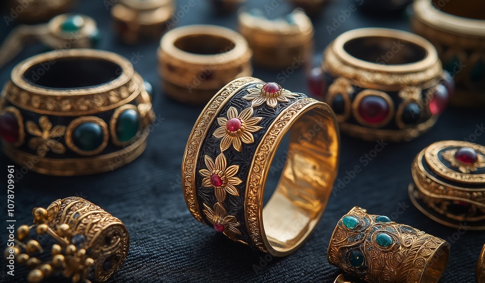 AI generator image of The materials should include gold and silver, with accents of gemstones like jade, ruby,Turquoise and sapphire.The design should reflect the cultural richness and sophistication AI generator image of The materials should include gold and silver, with accents of gemstones like jade, ruby,Turquoise and sapphire.The design should reflect the cultural richness and sophistication