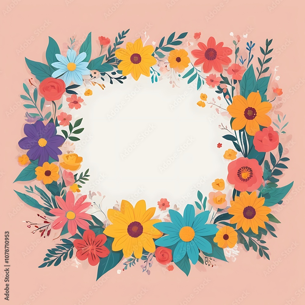 Circular Floral Frame with Pastel Background and Blank Center Circular Floral Frame with Pastel Background and Blank Center