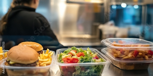 A person at a fast food counter, choosing food