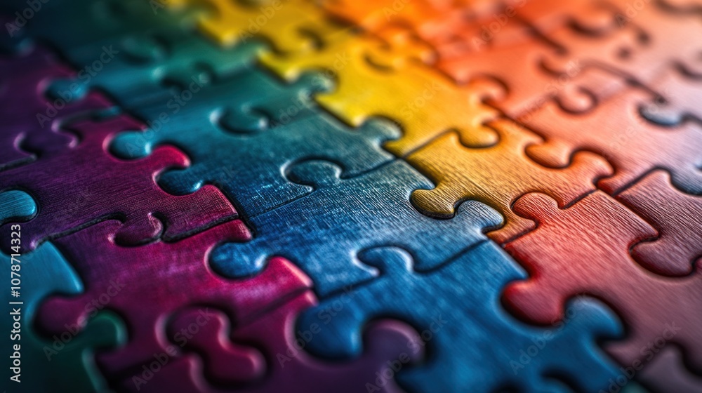A vibrant collection of jigsaw puzzle pieces nearly complete glimmers in the evening light, revealing an intricate design almost finished A vibrant collection of jigsaw puzzle pieces nearly complete glimmers in the evening light, revealing an intricate design almost finished