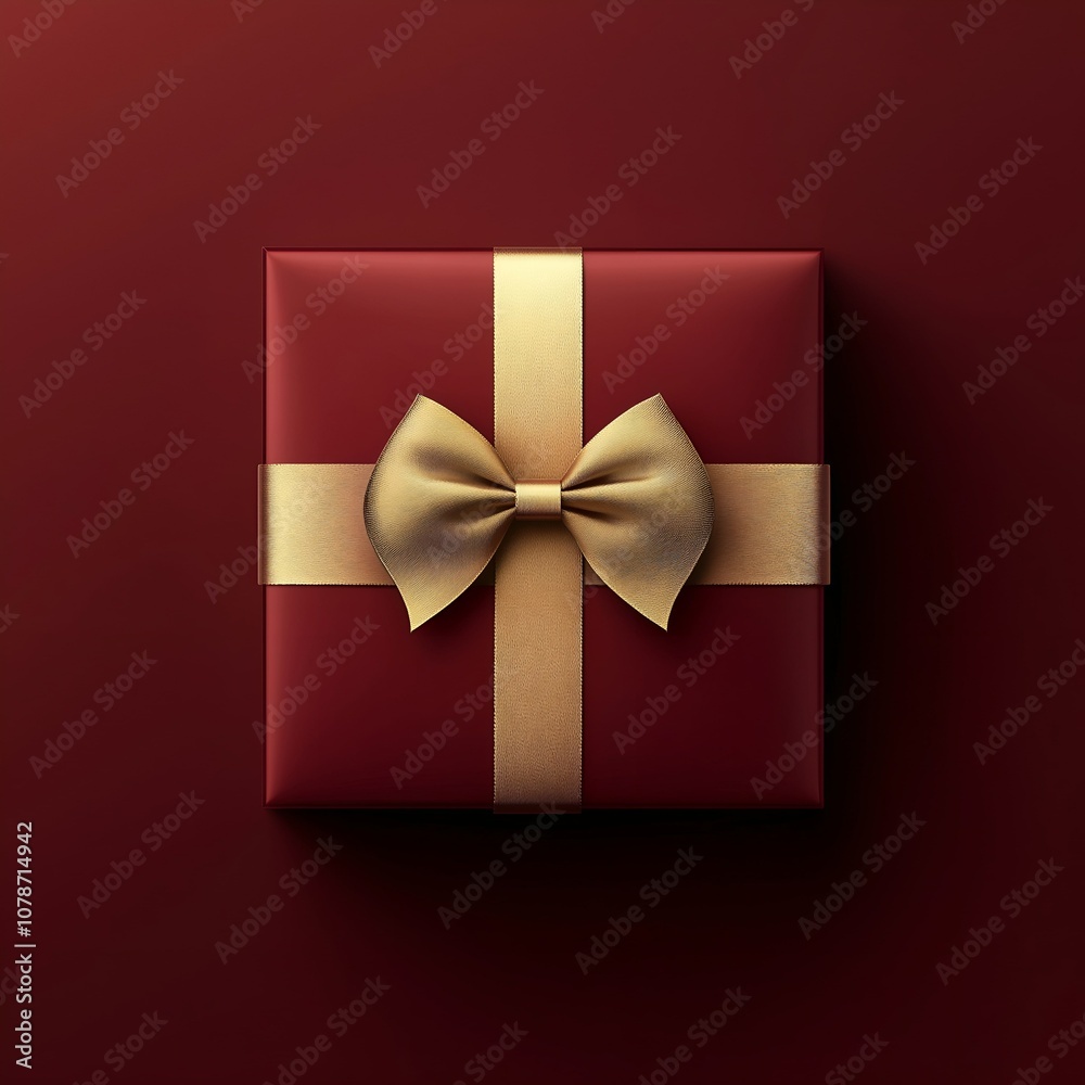 Simple Red Gift Box with Sleek Golden Ribbon and Bow