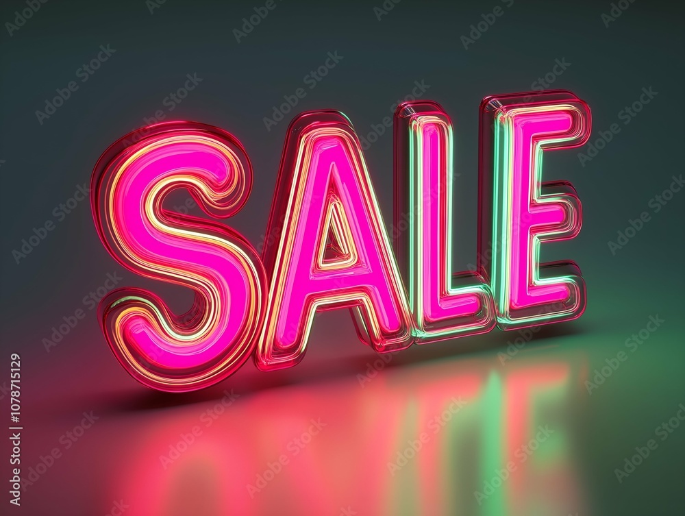 SALE in Bold 3D Neon Letters Glowing in Bright Colors SALE in Bold 3D Neon Letters Glowing in Bright Colors