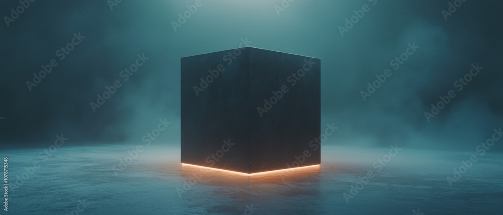 A cube is lit up with orange lights A cube is lit up with orange lights