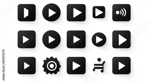 Free Download A collection of 15 black play button icons with shadows on a white background.   - GFXLoad