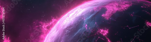 Wallpaper Mural Abstract planet Earth with glowing lines and dots, global network concept on a dark blue background. Big data technology wallpaper design, world map in pink and purple colors, in the style	
 Torontodigital.ca