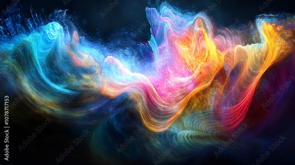 Abstract glowing waves of light blending in shades of blue, pink, and yellow Abstract glowing waves of light blending in shades of blue, pink, and yellow