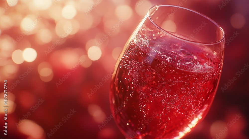 Close-Up of Sparkling Red Drink in Glass with Bubbles and Light Reflection Close-Up of Sparkling Red Drink in Glass with Bubbles and Light Reflection
