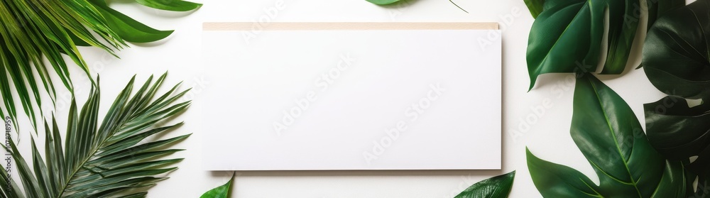 Wooden frame with tropical leaves. Exotical background with copy space for text. Isolated on white background. Mockup template Wooden frame with tropical leaves. Exotical background with copy space for text. Isolated on white background. Mockup template