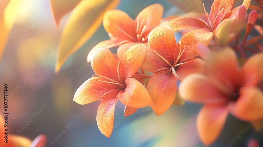 Realistic Orange Flowers with Soft Focus on Blurred Background Realistic Orange Flowers with Soft Focus on Blurred Background