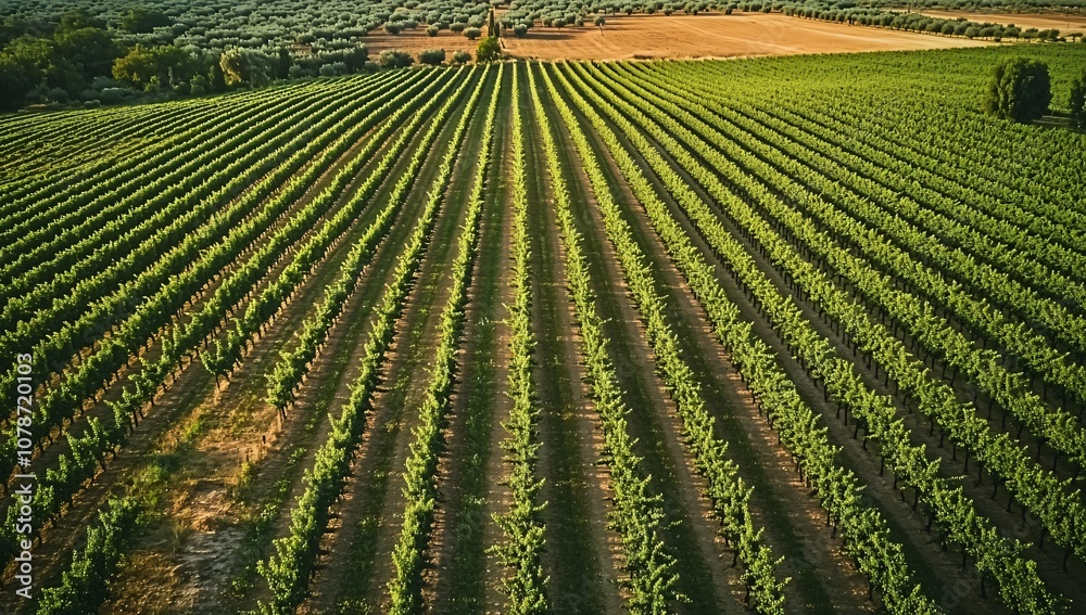 Aerial View of Grapevine Rows in Farmland Aerial View of Grapevine Rows in Farmland
