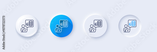 Budget accounting line icon. Neumorphic, Blue gradient, 3d pin buttons. Online investment sign. Internet loan symbol. Line icons. Neumorphic buttons with outline signs. Vector