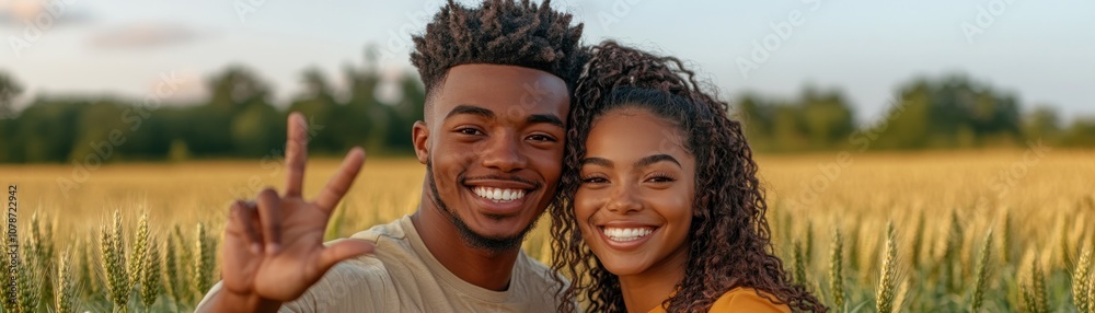 Happy Couple Smiling in a Wheat Field, Enjoying Summer Romance and Love, A Moment of Pure Joy and Affection Happy Couple Smiling in a Wheat Field, Enjoying Summer Romance and Love, A Moment of Pure Joy and Affection