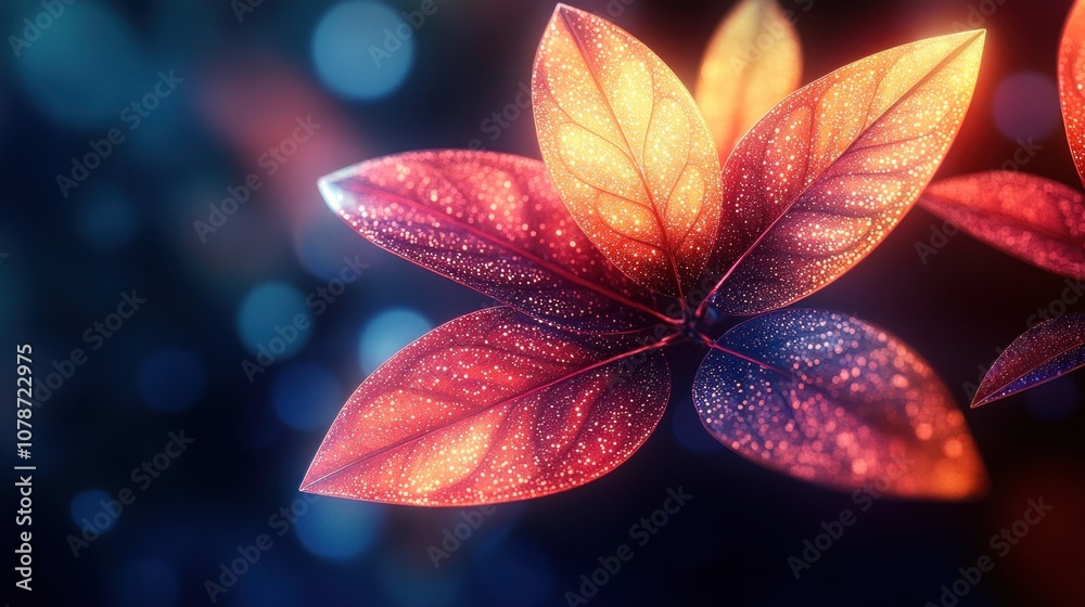 Close-Up of Delicate Leaves Glowing in the Darkness Close-Up of Delicate Leaves Glowing in the Darkness