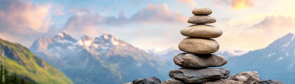Serene Mountain Landscape with Balanced Stones A Symbol of Harmony, Stability, and Trust in Nature's Embrace Serene Mountain Landscape with Balanced Stones A Symbol of Harmony, Stability, and Trust in Nature's Embrace