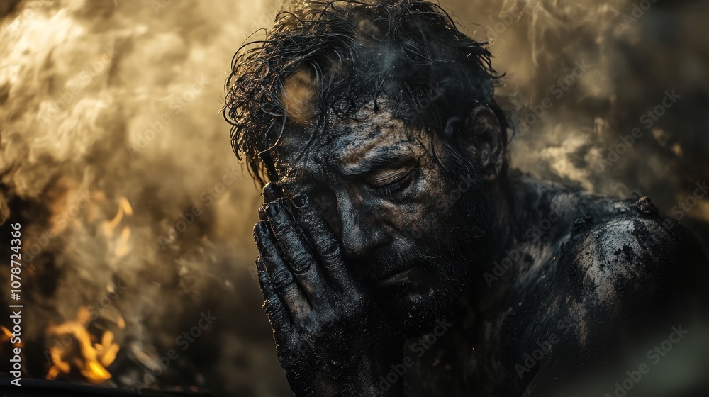 Man Covered in Ash Man Covered in Ash