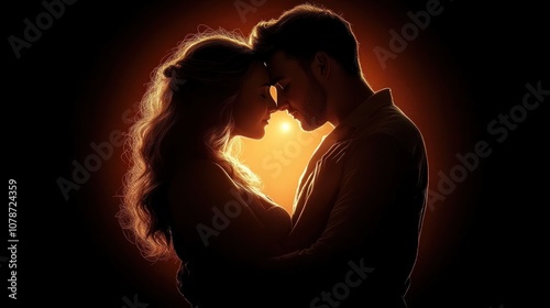 Silhouette of Couple Embracing in Love, Soulmates Connected, Warmth of True Love, Couple Silhouette, Romantic Silhouette, Love Silhouette, Embrace Silhouette, Couple Love, Silhouette Love, Romantic