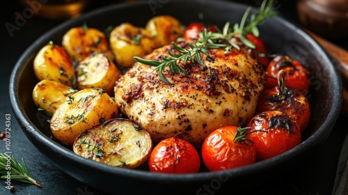 Roasted Chicken Breast with Potatoes and Tomatoes