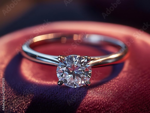 Sparkling Diamond Engagement Ring on Velvet Box - Photo photo