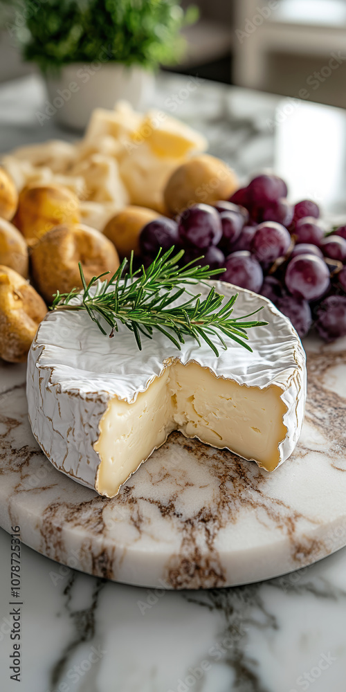 Creamy, brie cheese with a soft rind on a cheese board. AI generative. Creamy, brie cheese with a soft rind on a cheese board. AI generative.