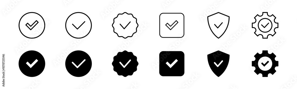 Checkmark tick icon set. Line and glyph check mark tick collection Checkmark tick icon set. Line and glyph check mark tick collection