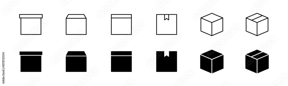 Delivery box icon set. Line and glyph cardboard vector. Carton package box Delivery box icon set. Line and glyph cardboard vector. Carton package box