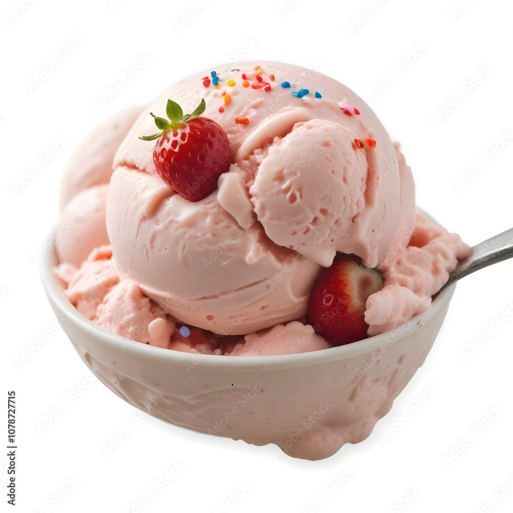 A scoop of strawberry ice cream with sprinkles A scoop of strawberry ice cream with sprinkles