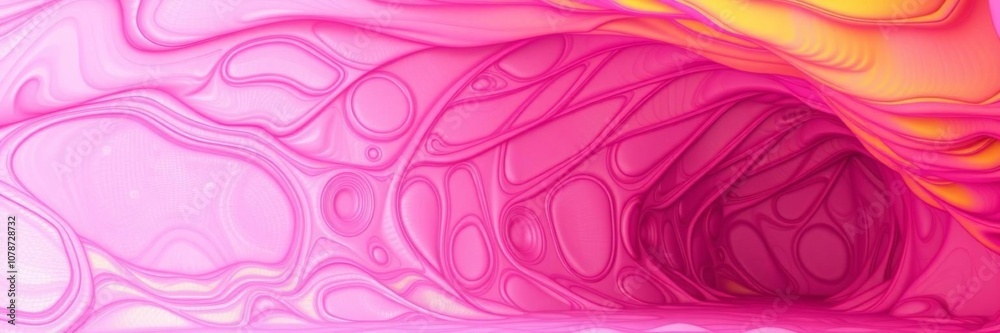 Pink and yellow rippled surfaces in a 3d rendered cave, interior, bright Pink and yellow rippled surfaces in a 3d rendered cave, interior, bright