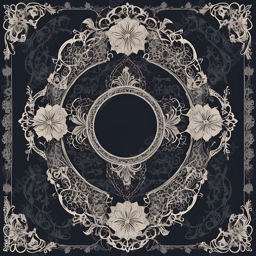 Ornate Floral Design with a Circular Frame photo