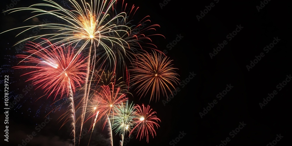 Colorful Firecrackers Displaying a Festive Atmosphere with a Dark Background and Ample Copy Space for Text or Branding Related to Celebrations and Events Colorful Firecrackers Displaying a Festive Atmosphere with a Dark Background and Ample Copy Space for Text or Branding Related to Celebrations and Events
