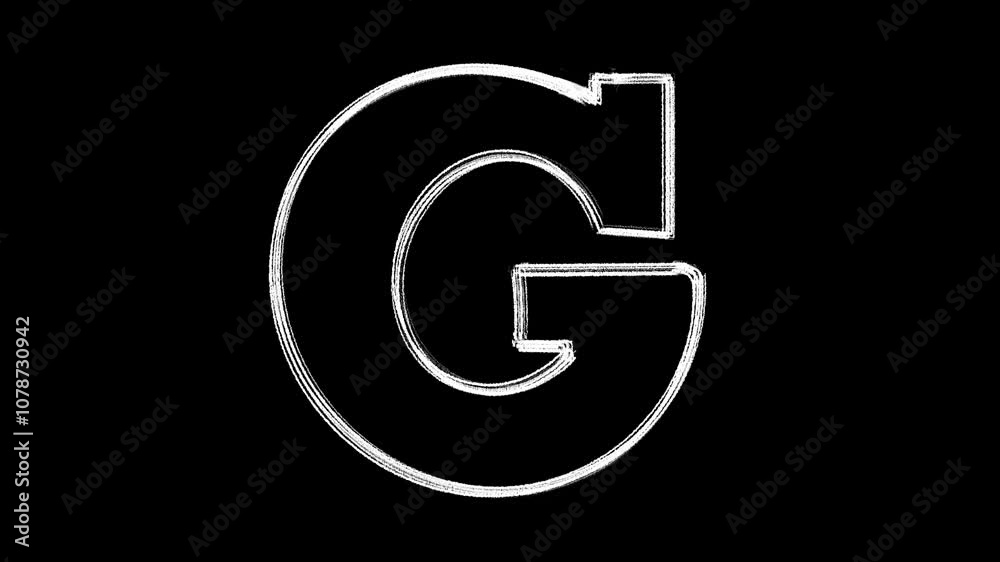 White sketched letter G on a black background. White sketched letter G on a black background.