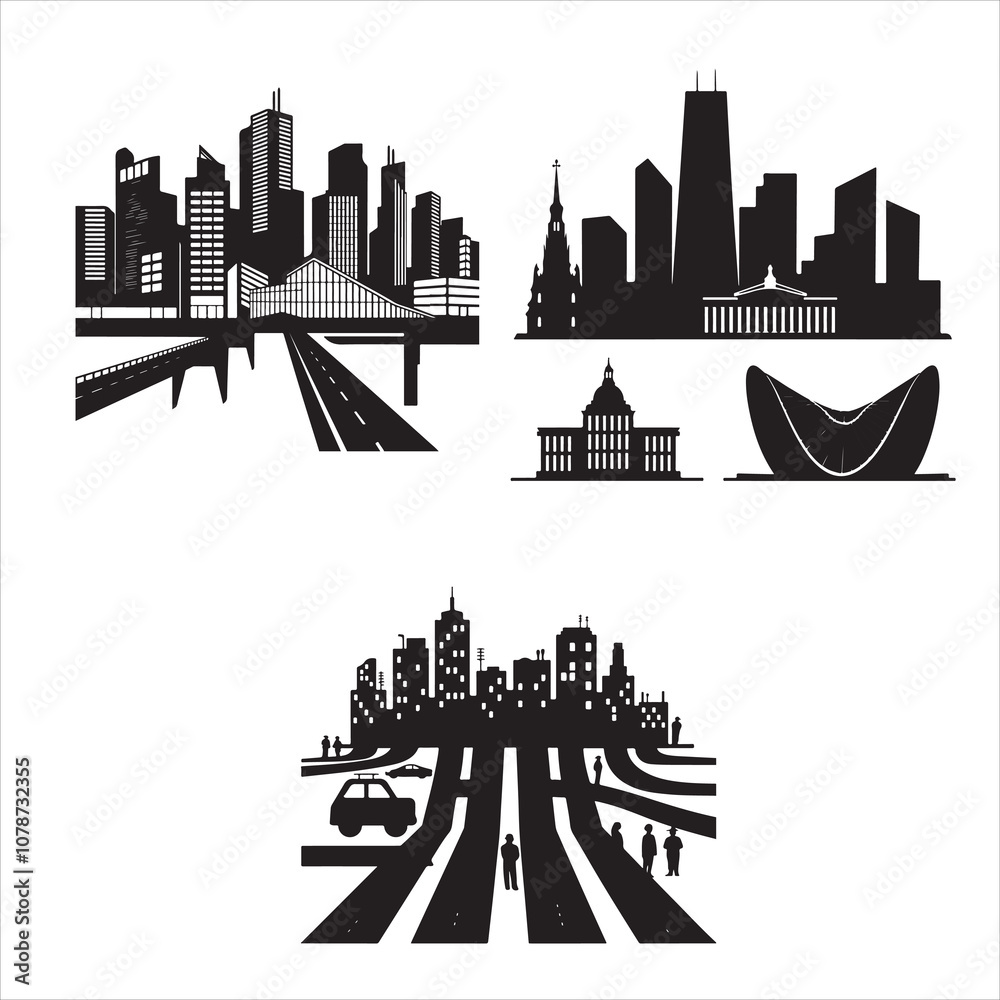 Fototapeta premium set of vector city silhouette