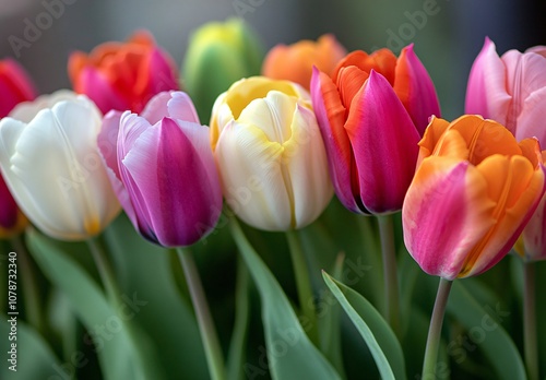 Colorful Tulip Bouquet Close-Up Macro Photography photo