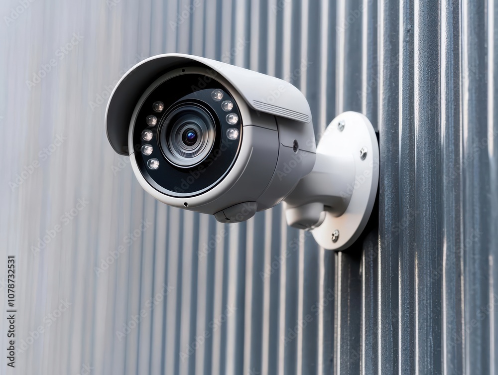 Security camera mounted on a wall, modern surveillance technology. Security camera mounted on a wall, modern surveillance technology.