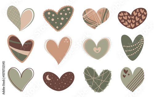 Vector set of isolated boho hearts. Valentine's Day illustration