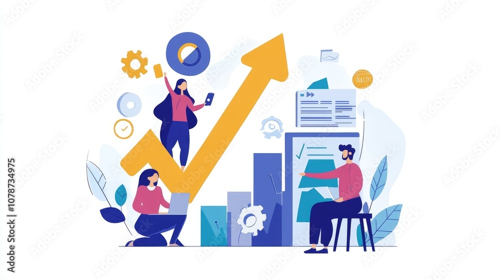 Business Growth Concept with Graph and People Working Business Growth Concept with Graph and People Working