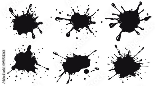 Blotter spots, liquid paint drip drop splash and ink splatter Ink drops and splashes, drip, splash, splats on a transparent png background