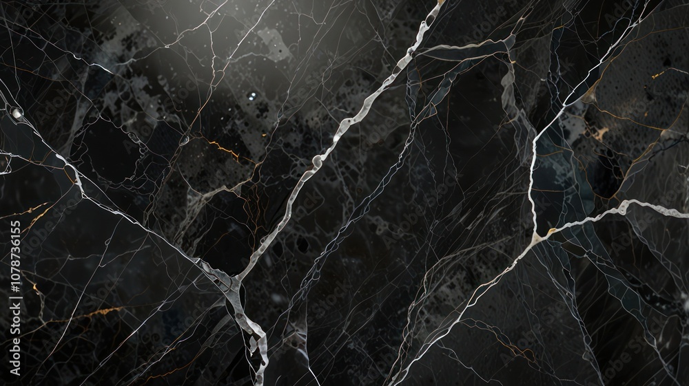 Black marble texture with white and gold veins. Black marble texture with white and gold veins.