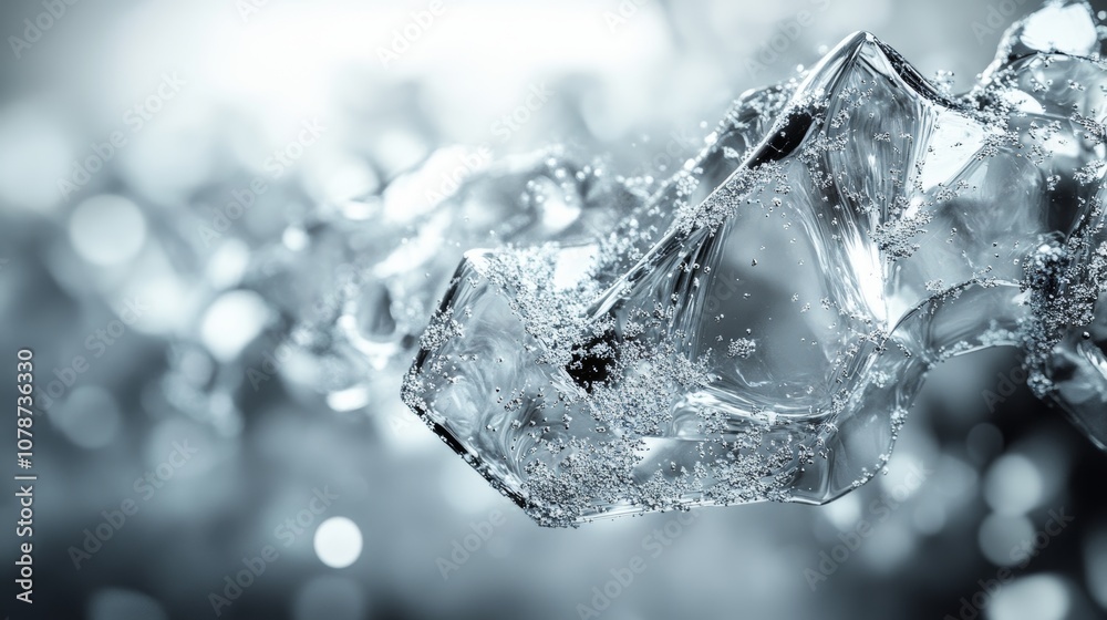 内部に空気泡が閉じ込められた氷のクローズアップ。 内部に空気泡が閉じ込められた氷のクローズアップ。
