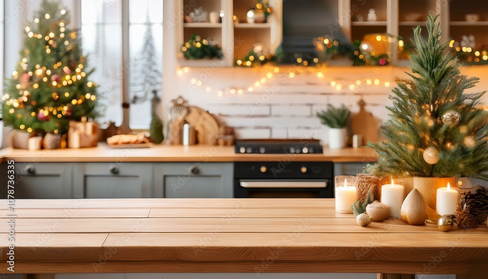 Festive holiday kitchen with Christmas decorations. Festive holiday kitchen with Christmas decorations.