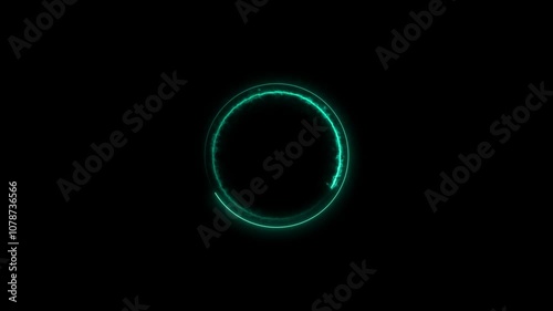 Neon loading circle cyan color animation. Black background Progress loading bar animation.