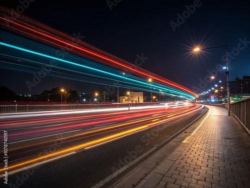 Dynamic Light Trails and Vibrant Motion Blur Captured in Stunning Detail, Perfectly Positioned for Creative Use with Ample Copy Space for Your Design Needs