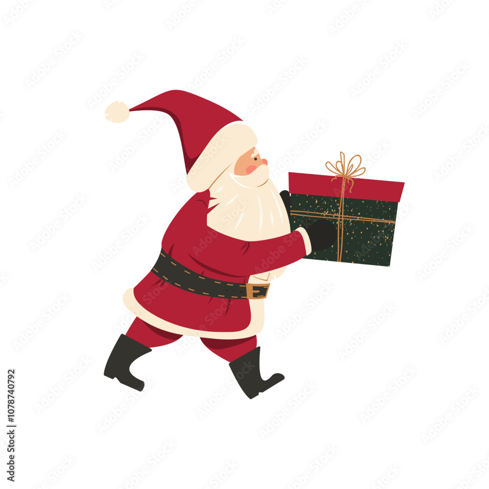 Santa Claus is carrying a gift in his hands. A festive character.Merry Christmas and Happy New Year.Vector illustration. Santa Claus is carrying a gift in his hands. A festive character.Merry Christmas and Happy New Year.Vector illustration.