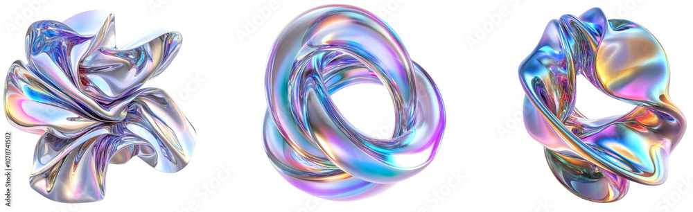 3D metallic loops with rainbow reflections, perfect for digital artwork 3D metallic loops with rainbow reflections, perfect for digital artwork