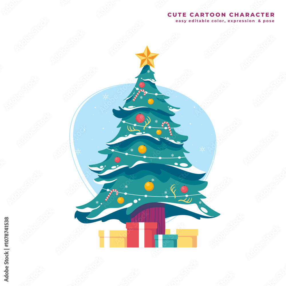 simple christmas tree cartoon illustration