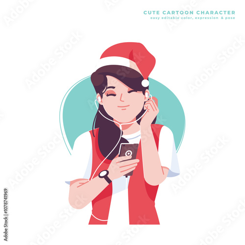 girl hearing christmas song cartoon character