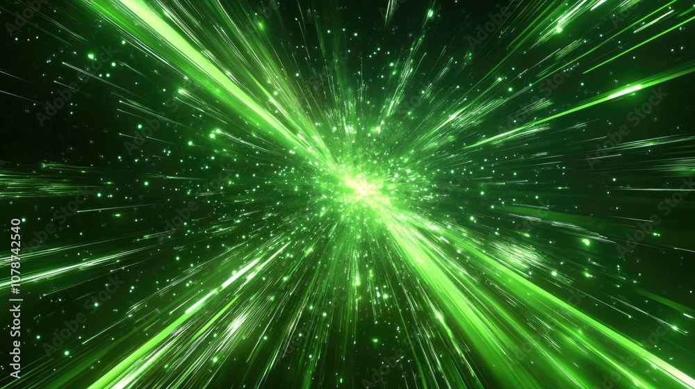 Abstract background with neon green rays of light shooting through space, evoking a sense of energy, speed, and futuristic power. Abstract background with neon green rays of light shooting through space, evoking a sense of energy, speed, and futuristic power.