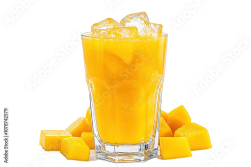 mango juice with ice in a glass